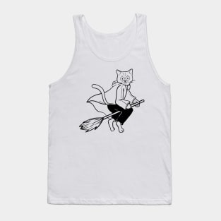 Cat Witch, Halloween Cat Gift, Halloween Witch, Black Cat, Flying Cat Tank Top